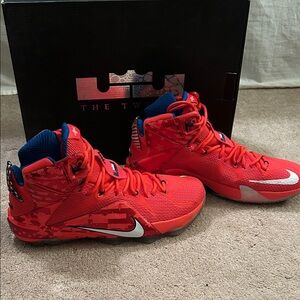 Nike LeBron 12 XII USA Independence Day Size 12 Crimson Red & Blue.